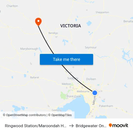 Ringwood Station/Maroondah Hwy to Bridgewater On Loddon map