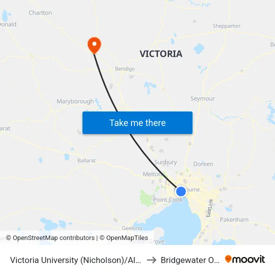 Victoria University/Albert St to Bridgewater On Loddon map