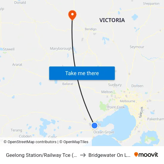 Geelong Station/Railway Tce to Bridgewater On Loddon map