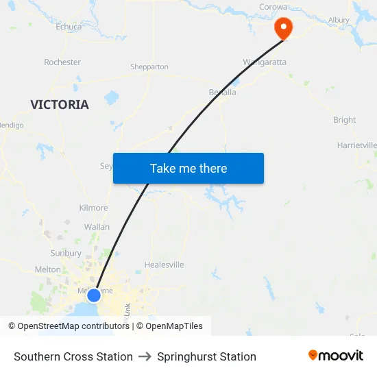 Southern Cross Station to Springhurst Station map