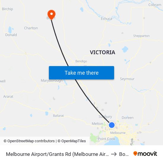 Melbourne Airport/Grants Rd (Melbourne Airport) to Boort map
