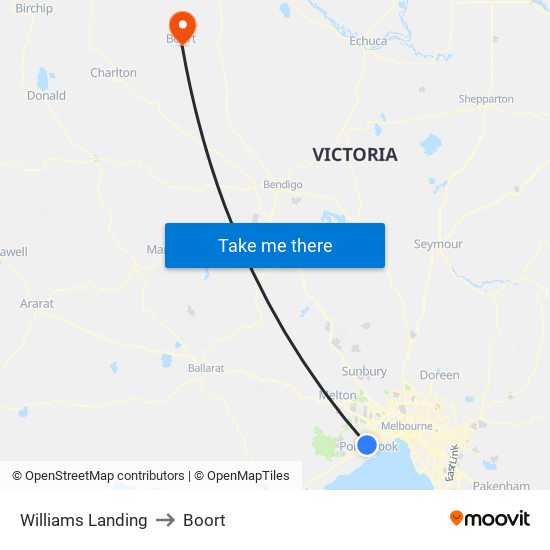 Williams Landing to Boort map