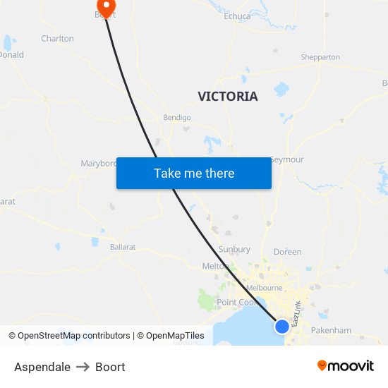 Aspendale to Boort map