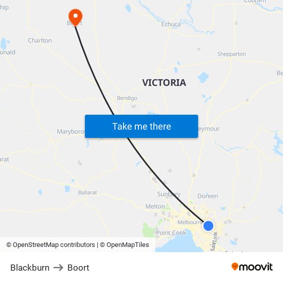 Blackburn to Boort map