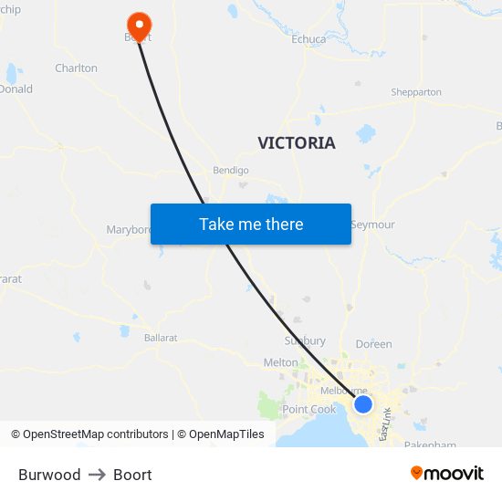 Burwood to Boort map