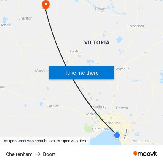 Cheltenham to Boort map