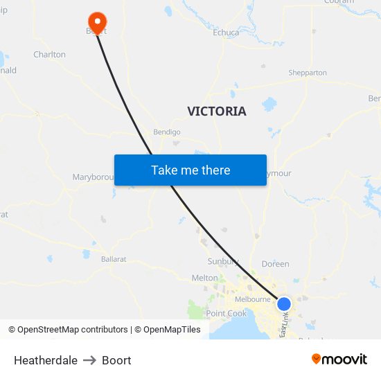 Heatherdale to Boort map