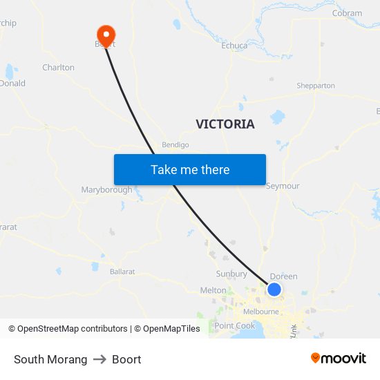 South Morang to Boort map