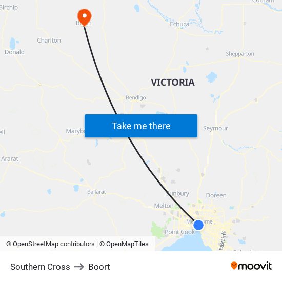 Southern Cross to Boort map