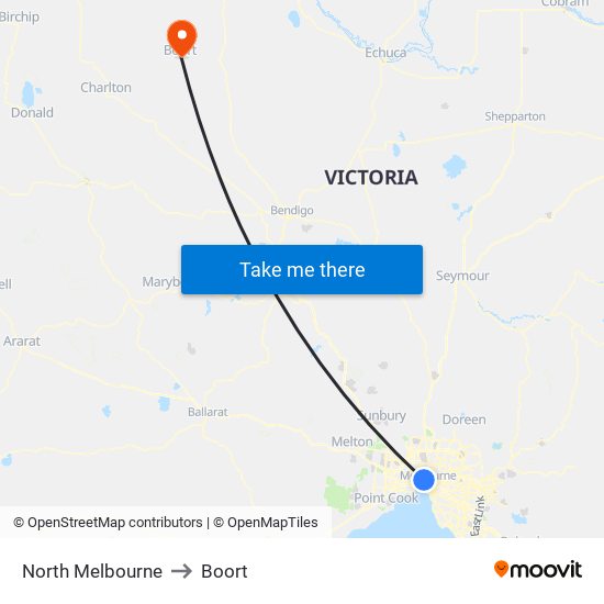 North Melbourne to Boort map