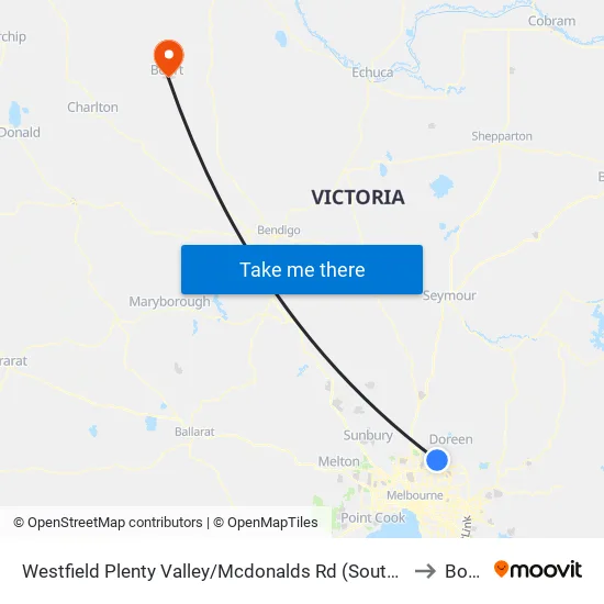 Westfield Plenty Valley/Mcdonalds Rd to Boort map