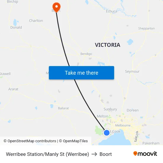 Werribee Station/Manly St to Boort map