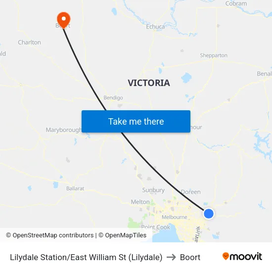 Lilydale Station/East William St to Boort map