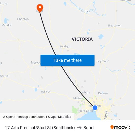 17-Arts Precinct/Sturt St (Southbank) to Boort map