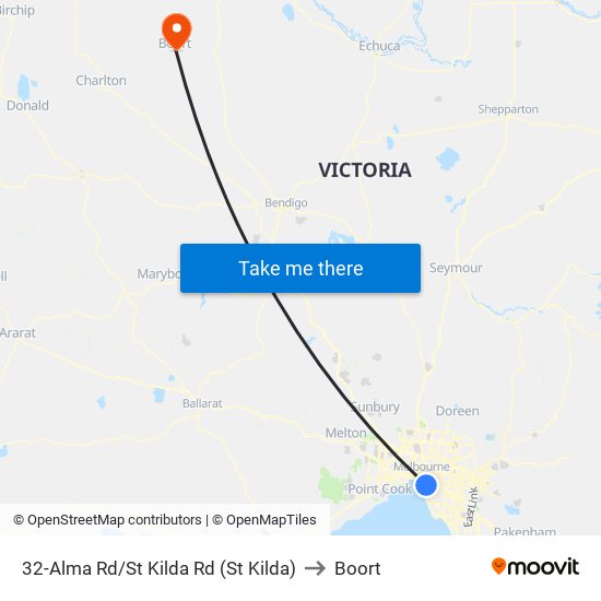 32-Alma Rd/St Kilda Rd (St Kilda) to Boort map