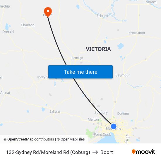 132-Sydney Rd/Moreland Rd (Coburg) to Boort map