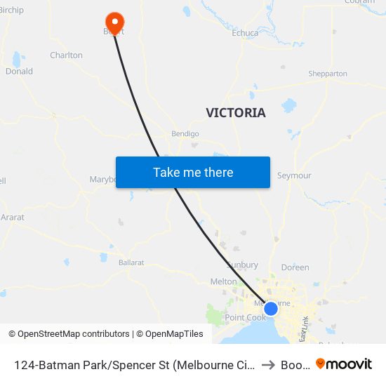 124-Batman Park/Spencer St (Melbourne City) to Boort map