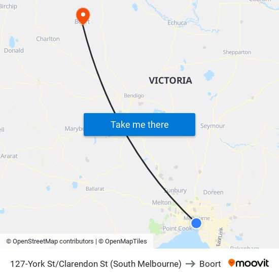 127-York St/Clarendon St (South Melbourne) to Boort map