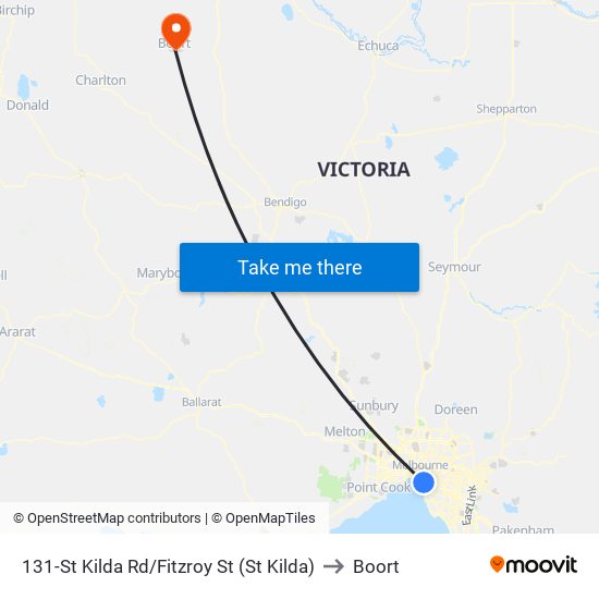 131-St Kilda Rd/Fitzroy St (St Kilda) to Boort map