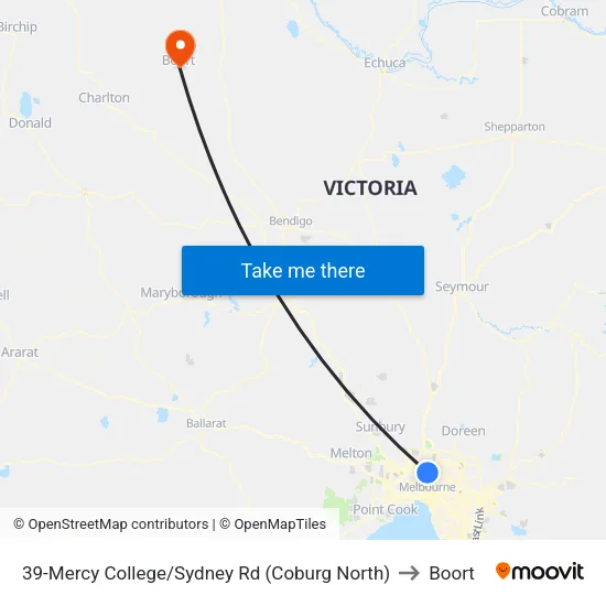 Mercy College/Sydney Rd #39 to Boort map