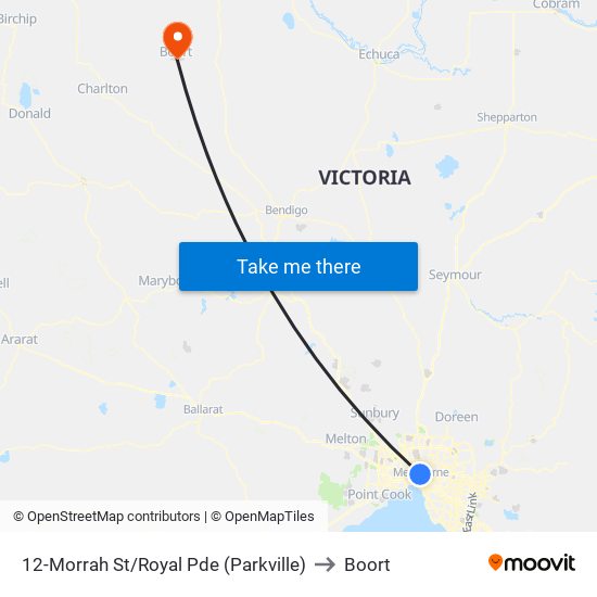 12-Morrah St/Royal Pde (Parkville) to Boort map
