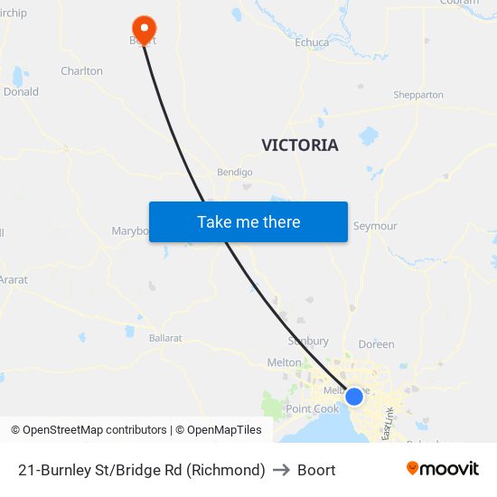 21-Burnley St/Bridge Rd (Richmond) to Boort map