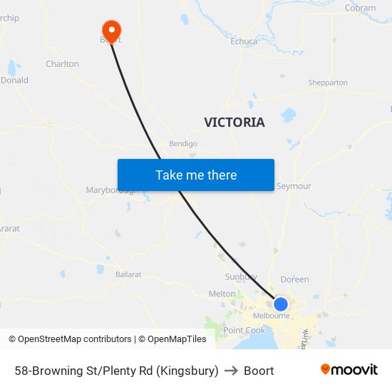 58-Browning St/Plenty Rd (Kingsbury) to Boort map