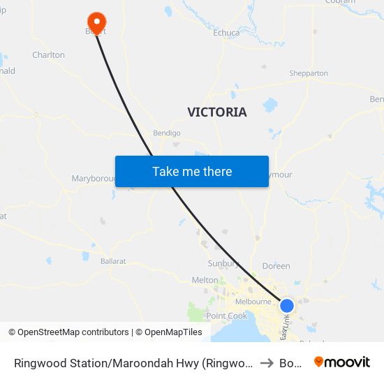 Ringwood Station/Maroondah Hwy (Ringwood) to Boort map