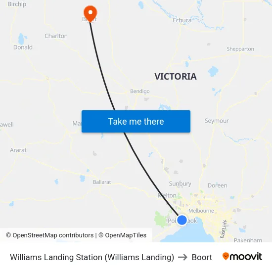 Williams Landing Station to Boort map