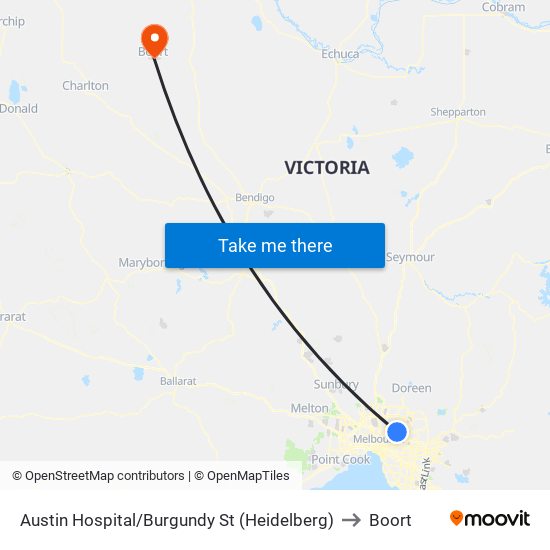 Austin Hospital/Burgundy St (Heidelberg) to Boort map