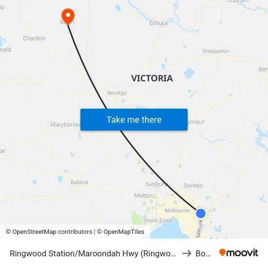 Ringwood Station/Maroondah Hwy to Boort map