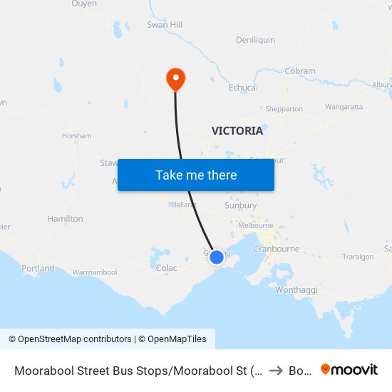 Moorabool Street Bus Stops/Moorabool St (Geelong) to Boort map