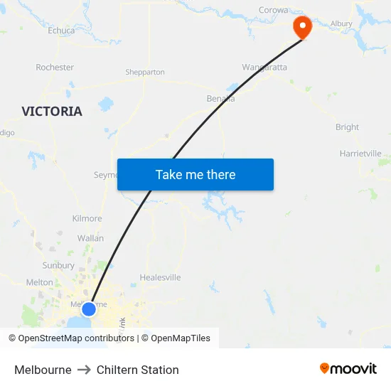 Melbourne to Chiltern Station map