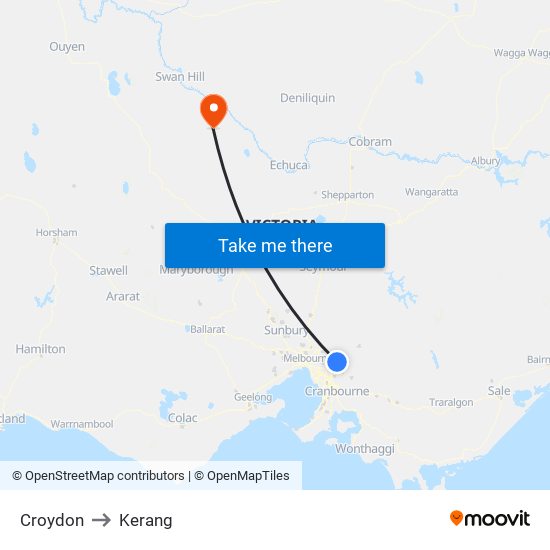 Croydon to Kerang map