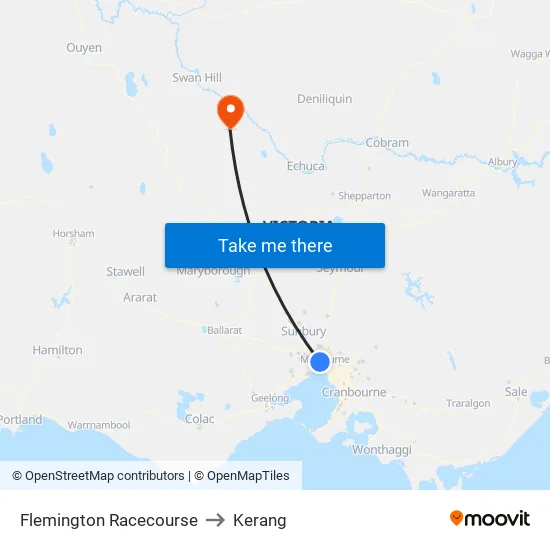 Flemington Racecourse to Kerang map