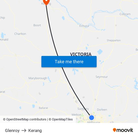 Glenroy to Kerang map