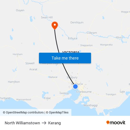 North Williamstown to Kerang map