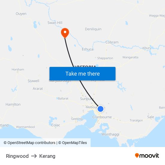 Ringwood to Kerang map