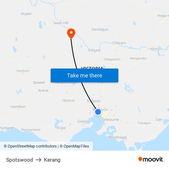 Spotswood to Kerang map