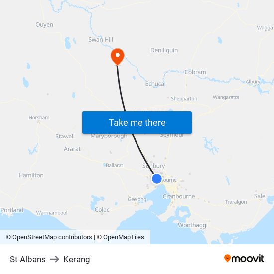 St Albans to Kerang map