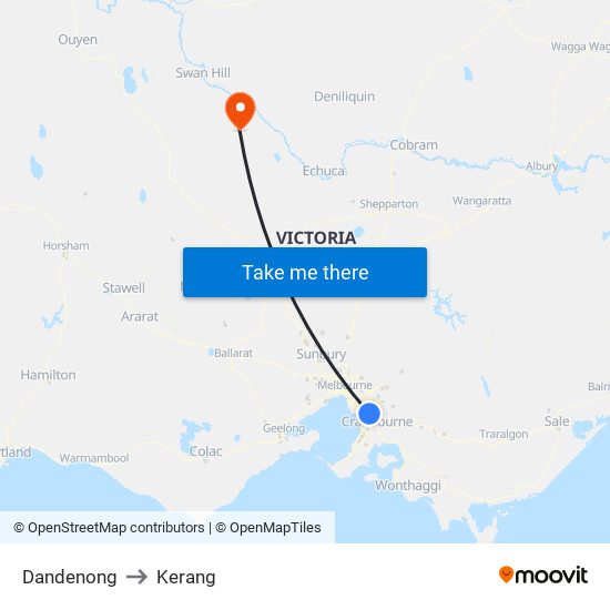 Dandenong to Kerang map