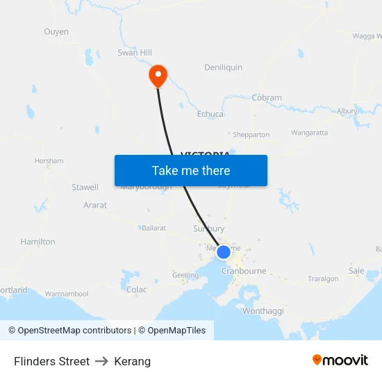 Flinders Street to Kerang map