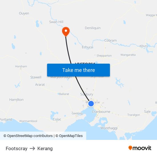 Footscray to Kerang map