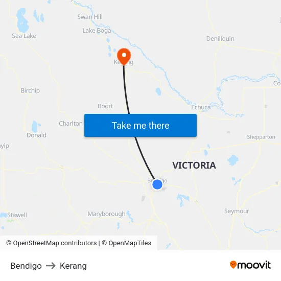 Bendigo to Kerang map
