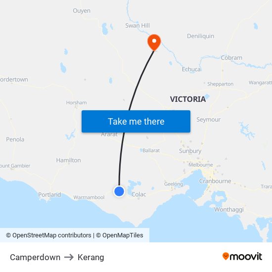 Camperdown to Kerang map