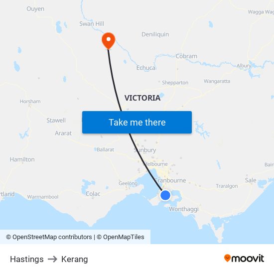 Hastings to Kerang map