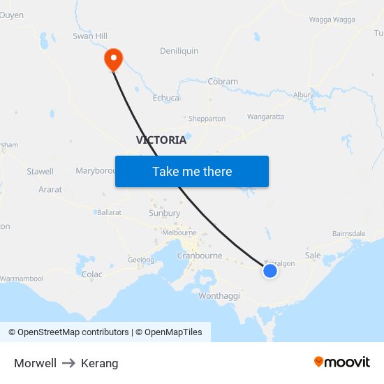 Morwell to Kerang map