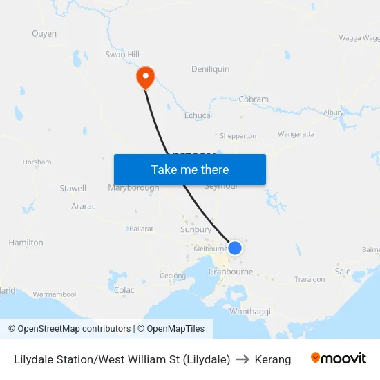 Lilydale Station/West William St to Kerang map