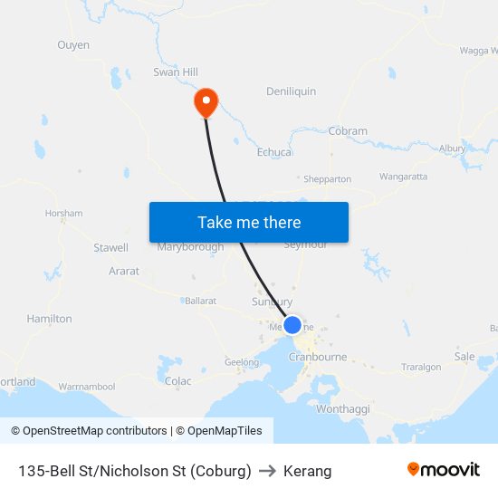 135-Bell St/Nicholson St (Coburg) to Kerang map