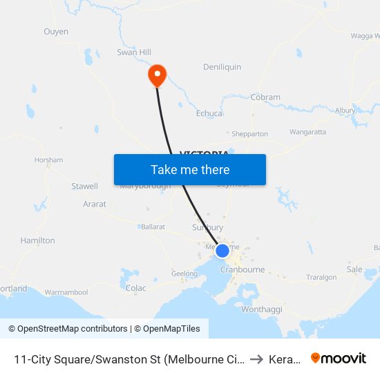 11-City Square/Swanston St (Melbourne City) to Kerang map